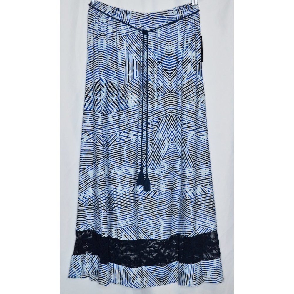 Robert Louis Geo Print Tassels And Lace Trim Maxi Skirt Blue/White Size L